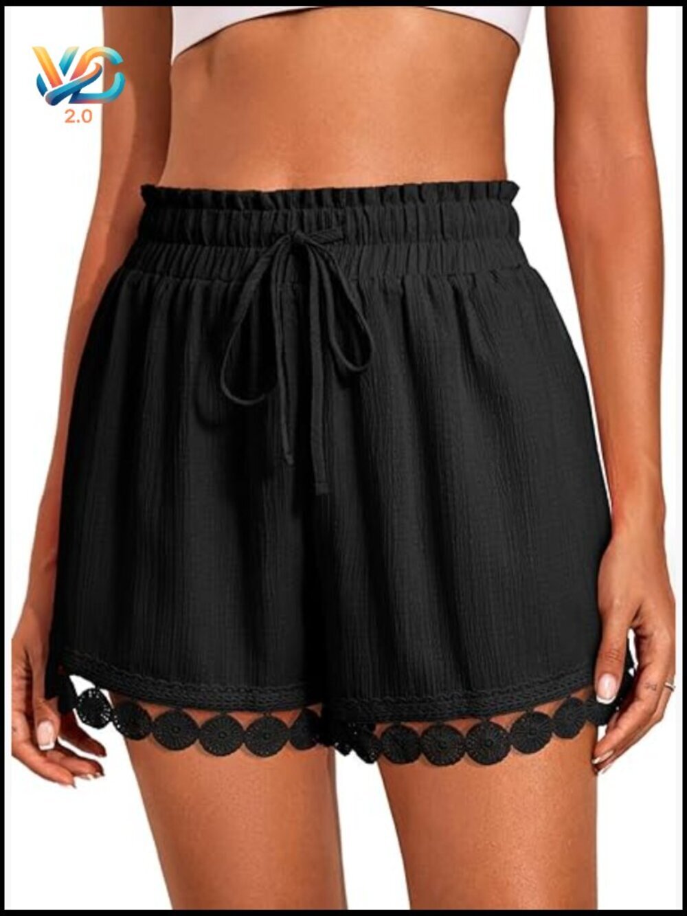 Lace Trim Drawstring Elastic Waist Boho Beach Cover Up Shorts Lightweight